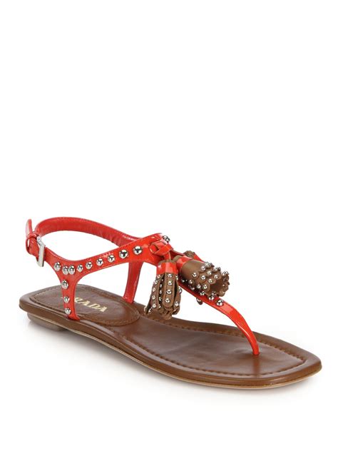 prada womens thong sandals|prada studded pony skin sandals.